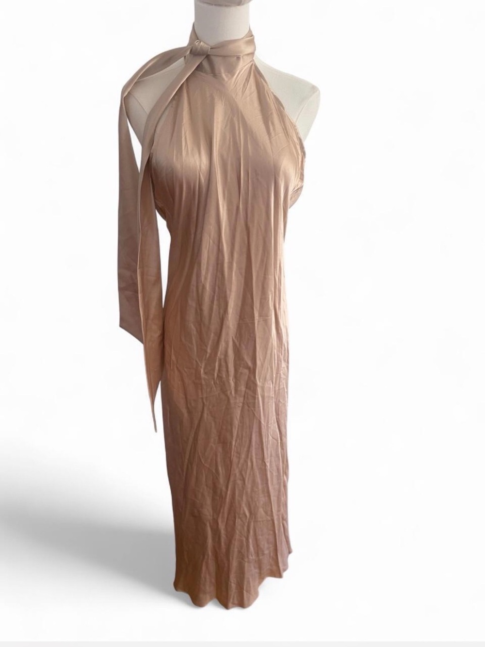 Silk Maison Halter Midi Dress with Neck Tie